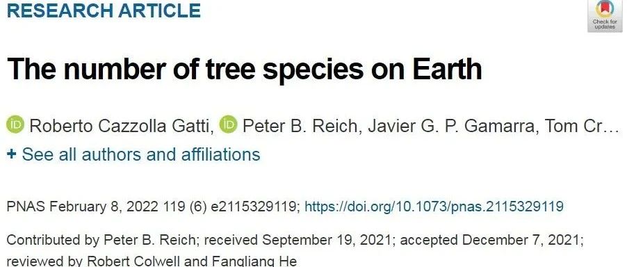 PNAS | 地球上總共有多少種樹？