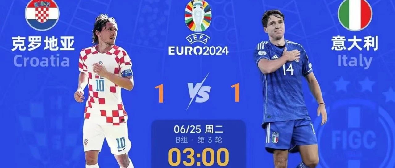 歐洲盃快訊，意大利最後20秒1-1絕平.克羅地亞夢碎出局